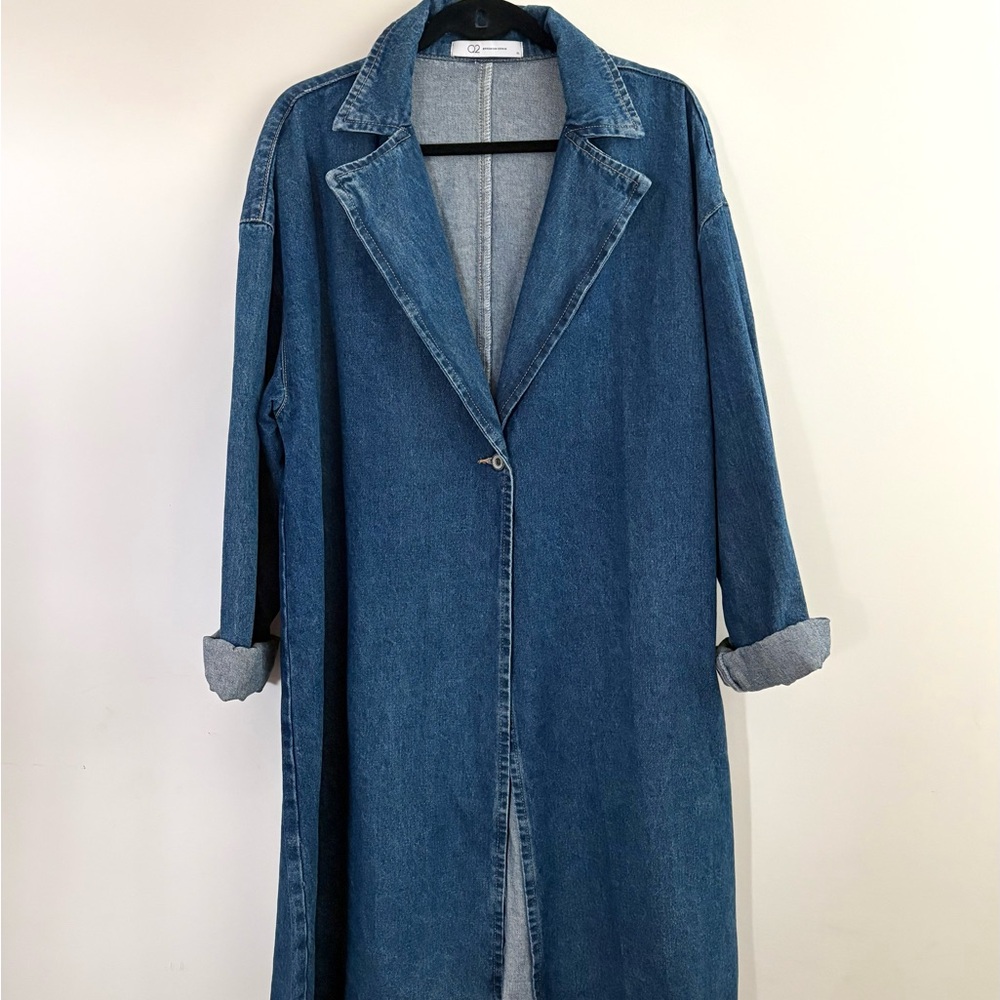 Denim Longline Trench Coat - Blue